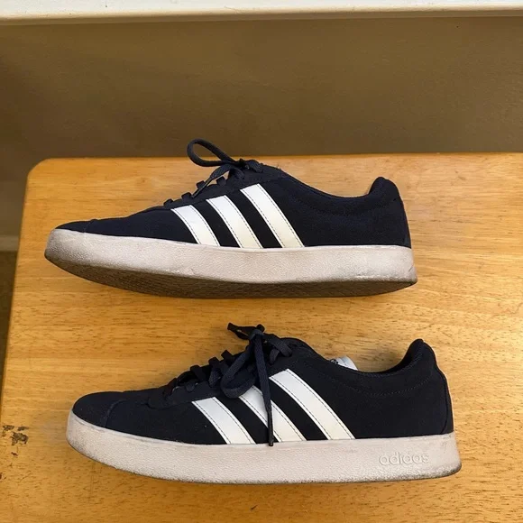 Adidas Women’s Navy and White Sneakers. - Picture 3 of 4